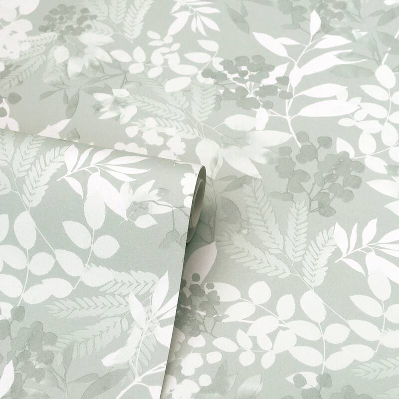Soft Leaves Green Vinyl Wallpaper - 20.8 in. W x 33ft L - Double Roll