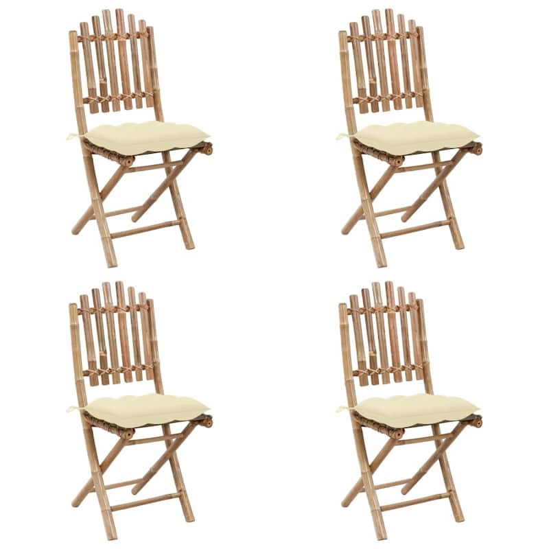 vidaXL Outdoor Dining Set Cream, Natural Bamboo Bamboo, Polyester - 31.5 x 31.5 x 27.6