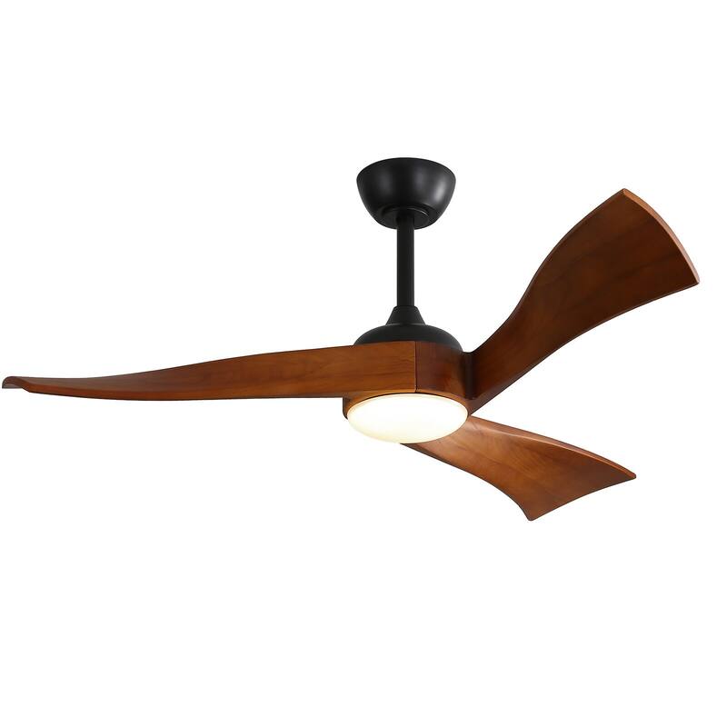 52"Solid Wood Ceiling Fan with Light Optional, 6-Speed Reversible DC Motor and Remote control,Smart Optional