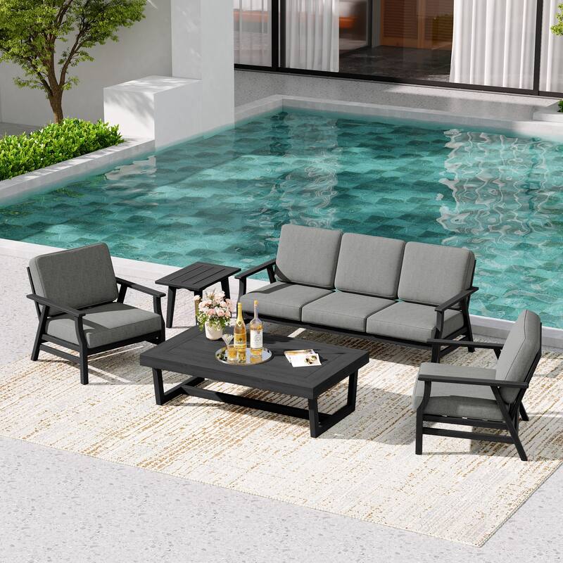 5-Piece Teak Outdoor Conversation Set with Tables.