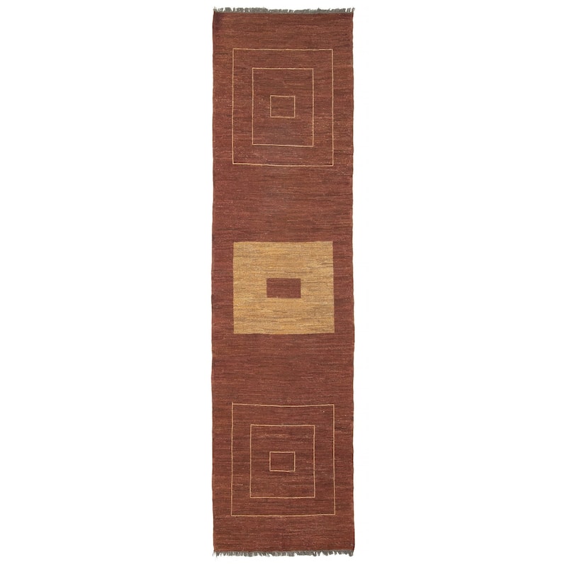 ECARPETGALLERY Flat-Weave Natural Brown Wool Kilim - 2'5 x 9'4 - Dark Brown - 2'5 x 9'4