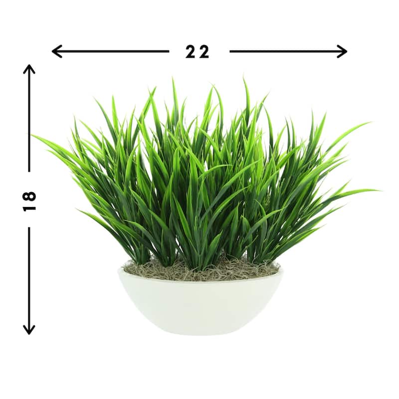 Grass Arrangement in a Round Fiberstone Planter - Green