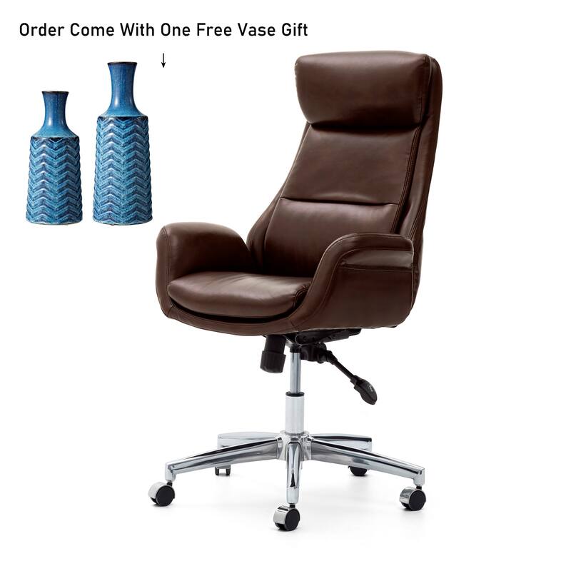 Glitzhome Modern High-Back Leatherette Adjustable 360-Degree Swivel Executive Office Chair-Come with a Free Vase - 1-Piece Coffee
