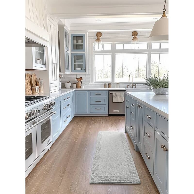 Anmytek Absorbent Cotton Tufted Bath Rug Grey 24x60 Reversible Plush Bathroom Floor Mat