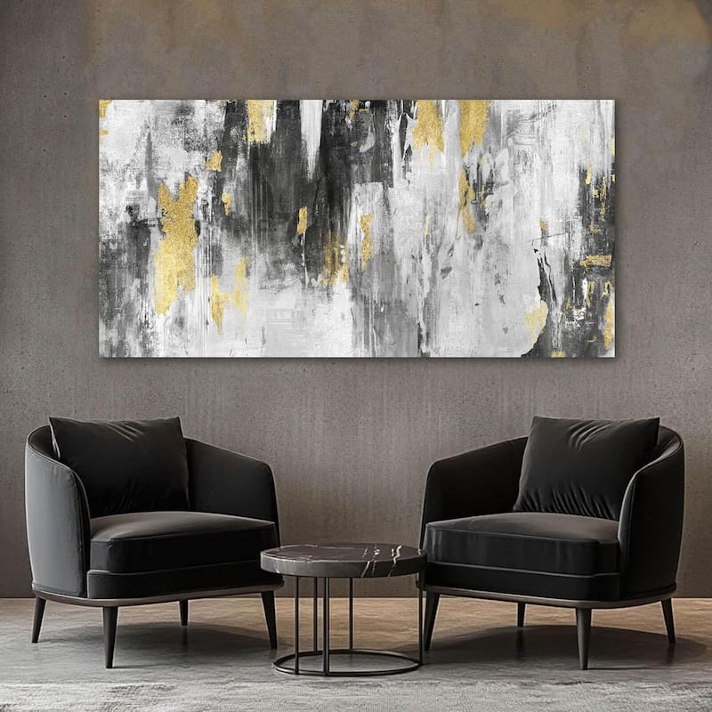 Grey Abstract Art Gold Textured Wall Art