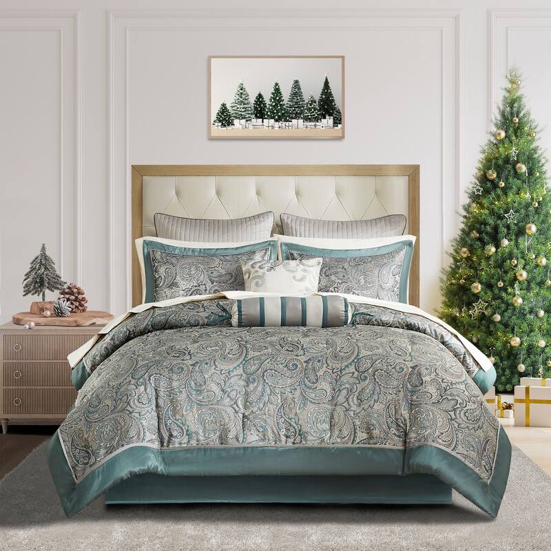 Madison Park Whitman 12 Piece Comforter Set with Cotton Bed Sheets - Teal - King