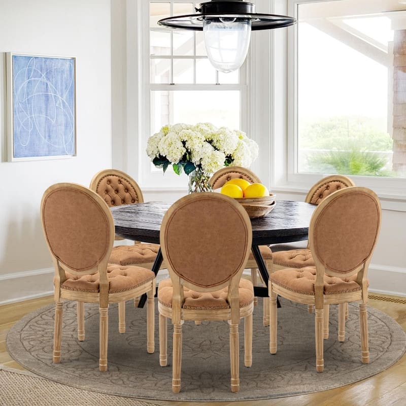 Upholstered French Style Nailhead Dining Chairs(Set of 6) - Orange Leather Set of 6
