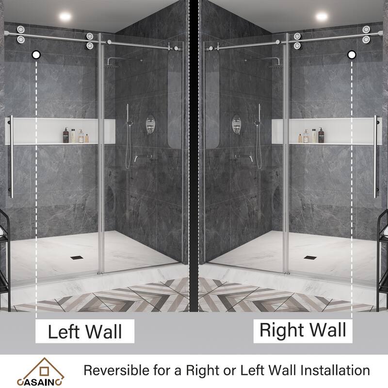 CASAINC 48"/60"W x 76"H Sliding Frameless Shower Door with Clear Glass