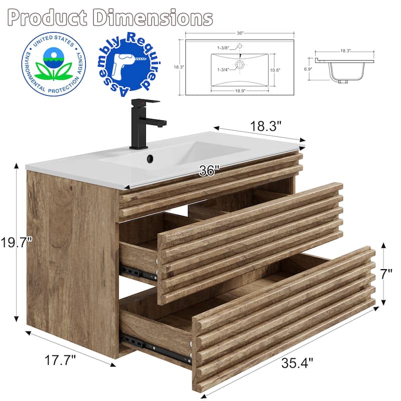 Bathroom Vanity with Drop-In Ceramic Sink Wall-Mounted Storage Cabinet