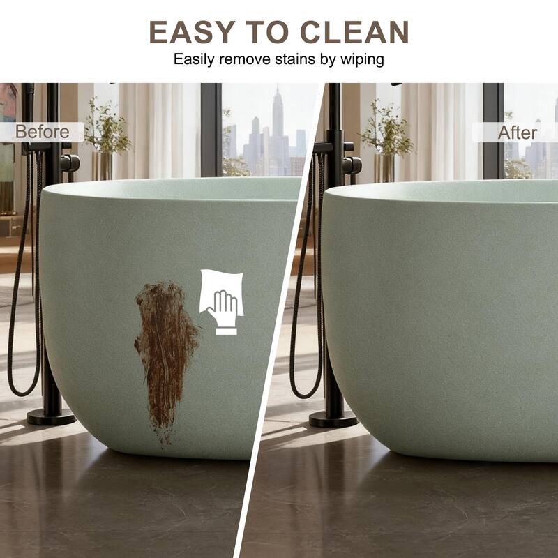 Solid Surface Freestanding Soaking Bathtub with Center Drain and Pop-up Drain, Modern Tubs with Overflow