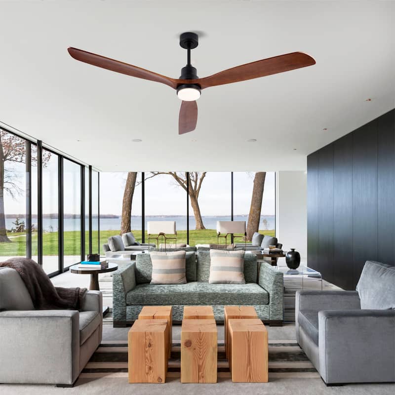 72 Inch Modern Ceiling Fan With 3 Color Dimmable 3 Solide Wood Blades Remote Control Reversible DC Motor With LED Light