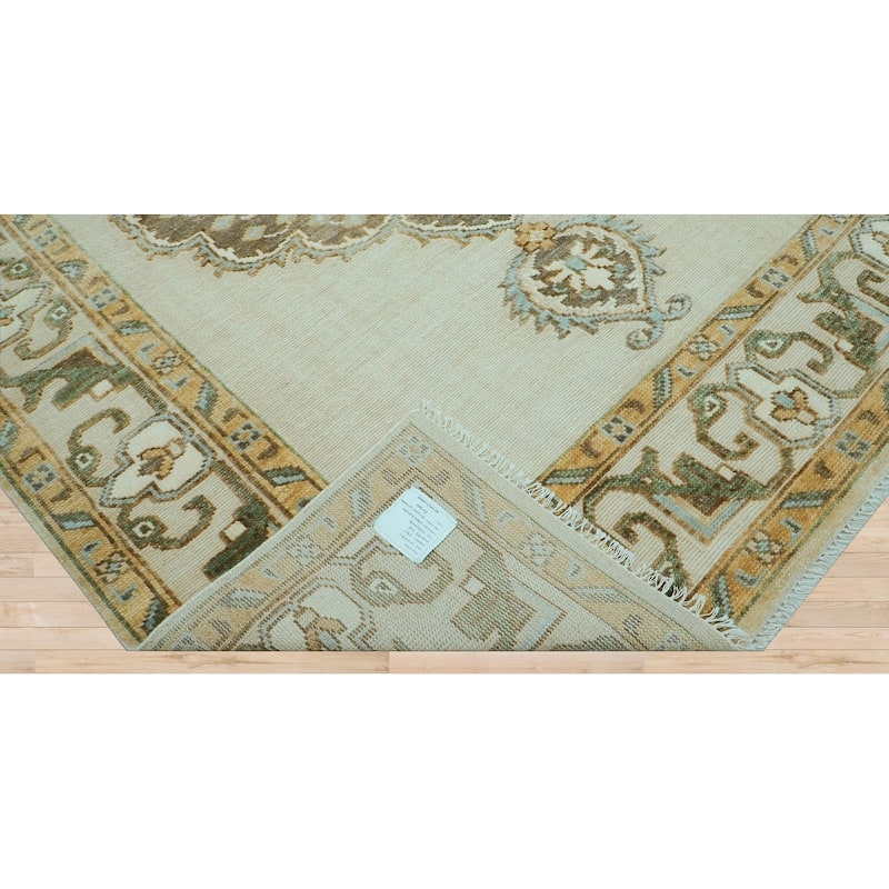 Beige Medallion Oushak Wool Rug 8x10 Hand Knotted by LoomBloom - 8' 1'' x 10'