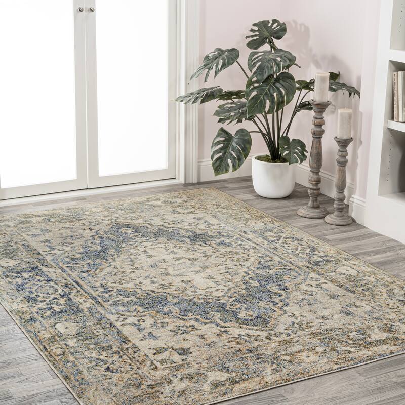 JONATHAN Y Shaii Distressed Medallion Low-Pile Machine-Washable Area Rug
