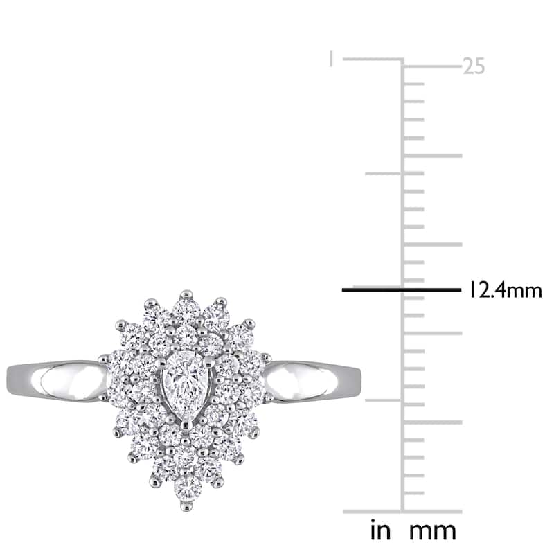 Miadora 1/2ct TDW Pear-cut Diamond Teardrop Double Halo Engagement Ring in 14k White Gold