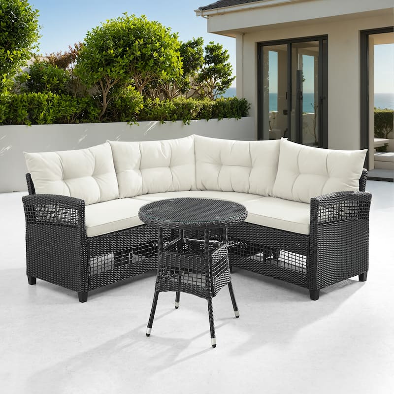 Corvus Fife 4-piece Outdoor Wicker Sectional Set with Round Glass Table