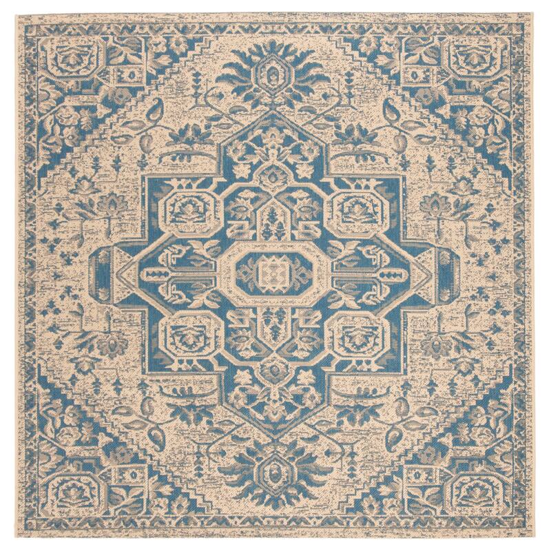 SAFAVIEH Beach House Caoimhe Indoor/ Outdoor Patio Backyard Rug - 6'7" Square - Blue/Creme