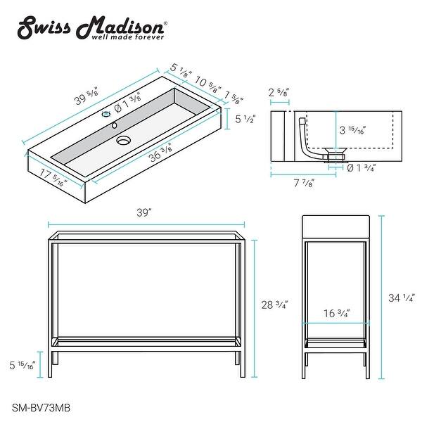 dimension image slide 2 of 3, Pierre 40 Single, Freestanding, Open Shelf, Metal Frame Bathroom Vanity
