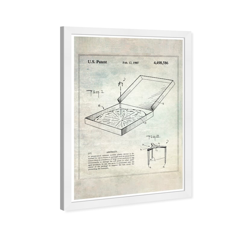 Wynwood Studio Prints Food and Cuisine Pizza Box Saver 1985 White and Off-white Industrial Wall Art Canvas Print