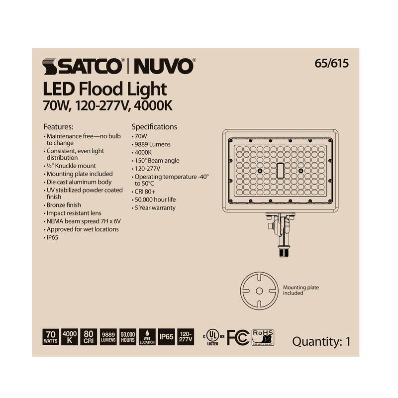 LED Flood Light 70 Watt 4000K Bronze Finish