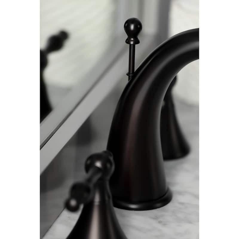 Kingston Brass Naples Deck Mount Widespread Bathroom Faucet with Brass Pop-Up