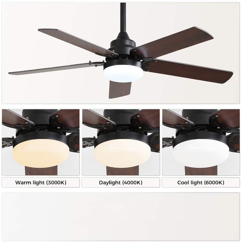 Low Profile 42 Inch Ceiling Fan 5 Blades Noiseless Reversible Dc Motor Remote Control With Led Light