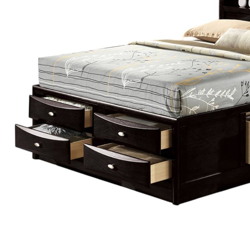 Simo Full Bed, Bookcase Headboard, Storage Drawers, Black
