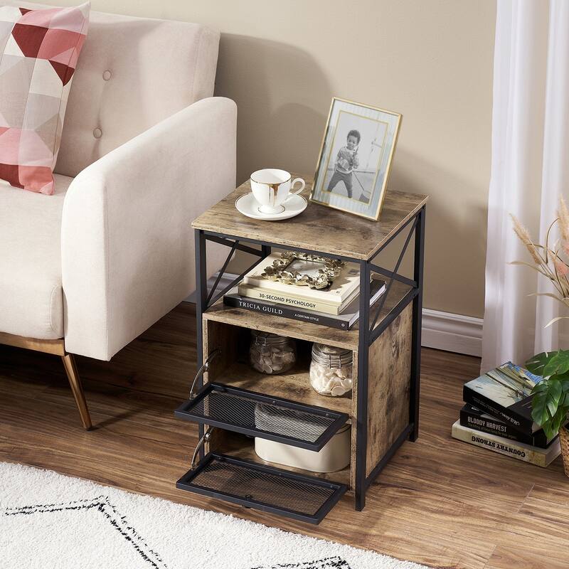 VECELO Modern End Table with 3-tier Storage Shelves, Nightstands with Charging Station(Nightstand Set of 2)