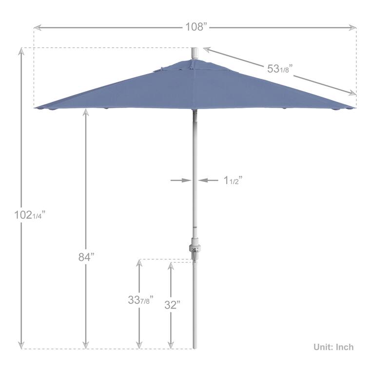 California Umbrella 9' Rd Golden State Series Patio Umbrella White Aluminum Frame Crank Lift Collar Tilt Sunbrella