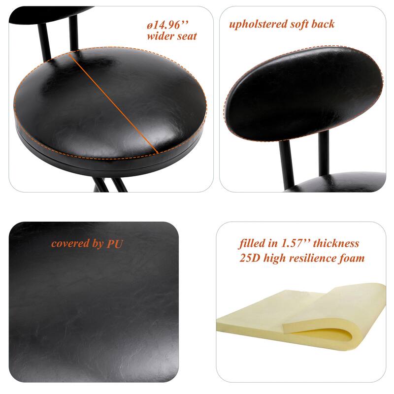 Round Bar Stool Armless Velvet Barstools with Back Set of 2 Upholstered Counter Chair for Dining Room, Kitchen Island