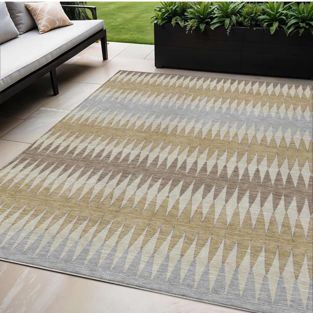 Beige Gray And Brown Striped Washable Indoor Outdoor Area Rug - 5' X 8'