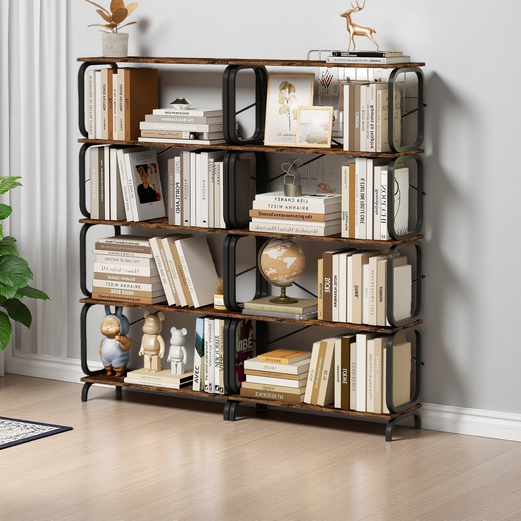 63"H 5-Tier Large MDF & Metal Book Shelf, Open Shelves, Anti-Fall, Home Office