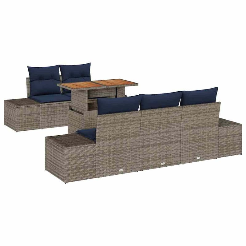 vidaXL 6 Garden Sofa Set with Cushions Black/Grey Poly Rattan - 94.1 x 24.4 x 27.2