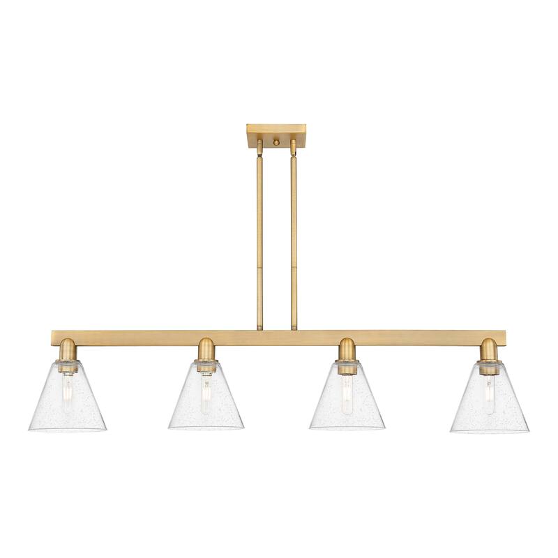 Innovations Lighting Endless Possibilities Arcadia - Berkshire Glass - 4 Light 51" Stem Hung Island Light - Brushed Brass/Seedy