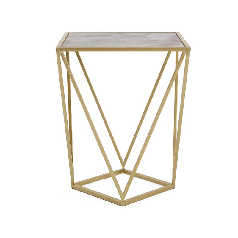 Constructed With A Sturdy Iron Frame And A Durable Tempered Glass Surface Creative Simple Glass Side Table,Gold+White Color