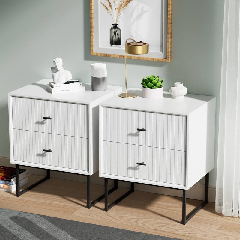Nightstand Set of 2 with Metal Frame for Bedroom Living Room Bed Side Table