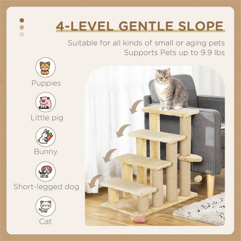 Beige Lightweight Small Platform Cat Tree with Hanging Ball for Play
