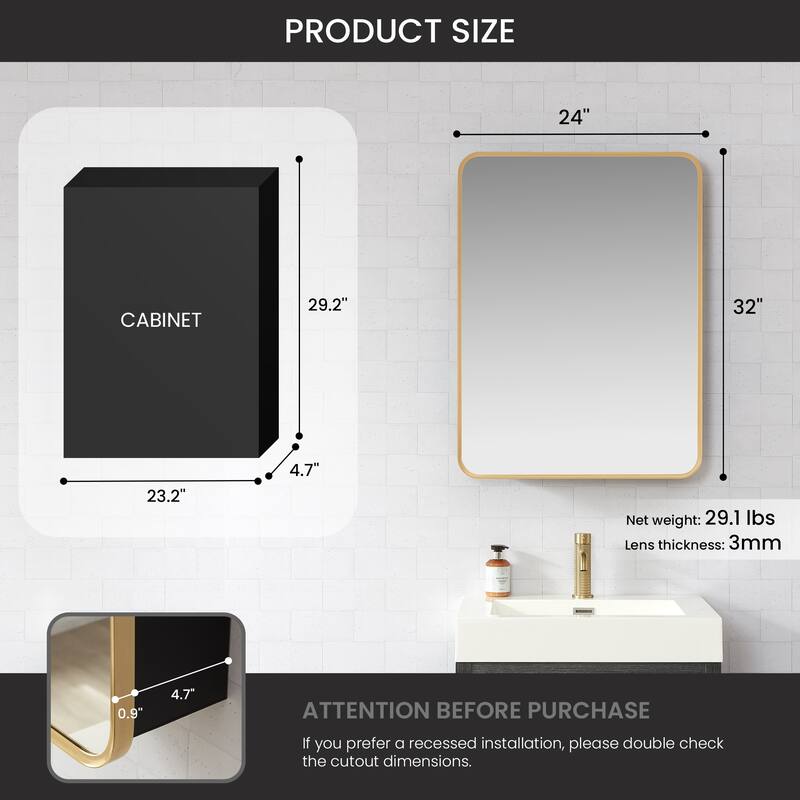 Talayuela Rectangular Aluminum Framed Medicine Cabinet with Mirror