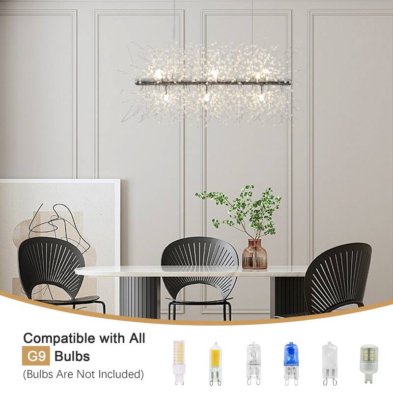 9-Light Hanging Empire Linear Chandelier Lighting Blowball Crystal Island Chandelier for Kitchen Island