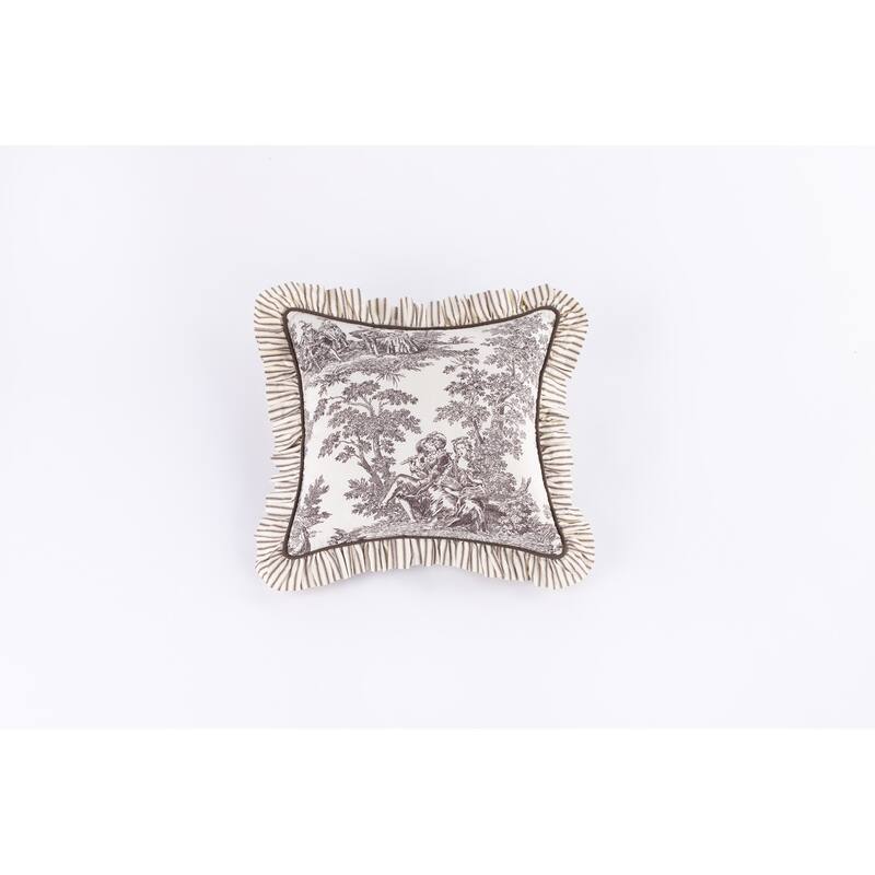 Cottage Home Toile Flanged Edge Throw Pillow