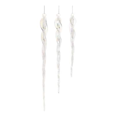 Clear Glass Swirled Icicle Ornaments Set of 18 Modern Holiday Decor - 0.75” x 0.75” x 11.5” (L x W x H)