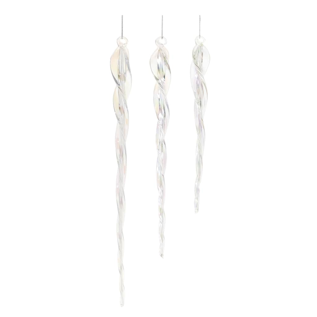 Clear Glass Swirled Icicle Ornaments Set of 18 Modern Holiday Decor - 0.75” x 0.75” x 11.5” (L x W x H)