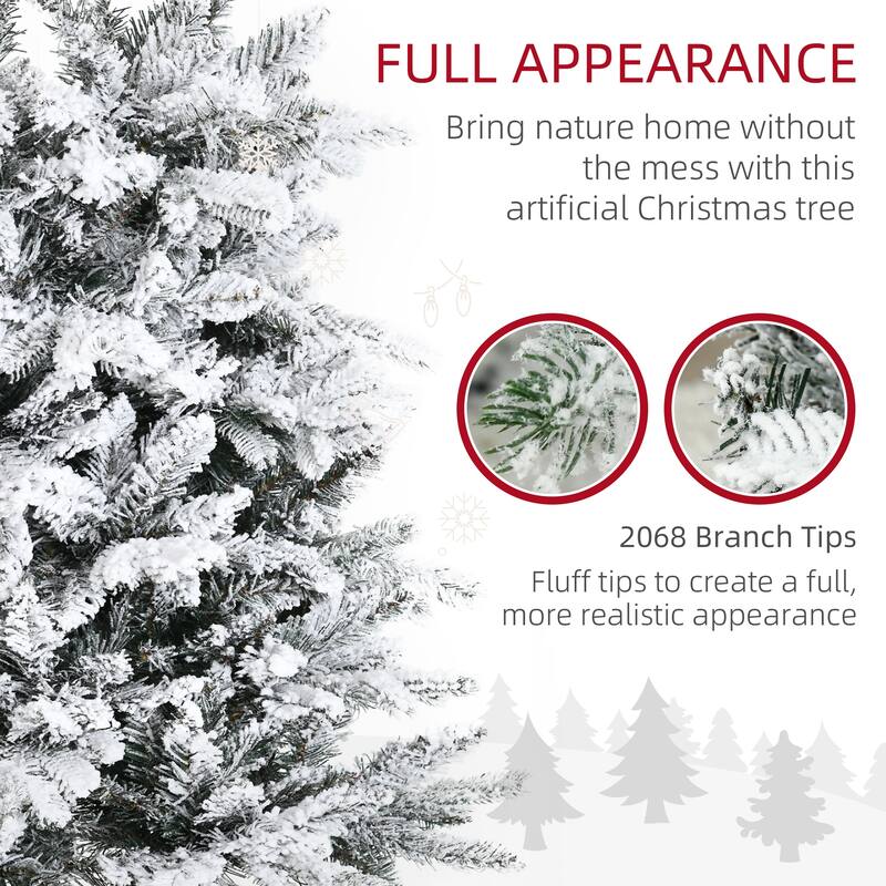9ft Snow-Flocked Pine Artificial Christmas Tree with 2068 Branch Tips
