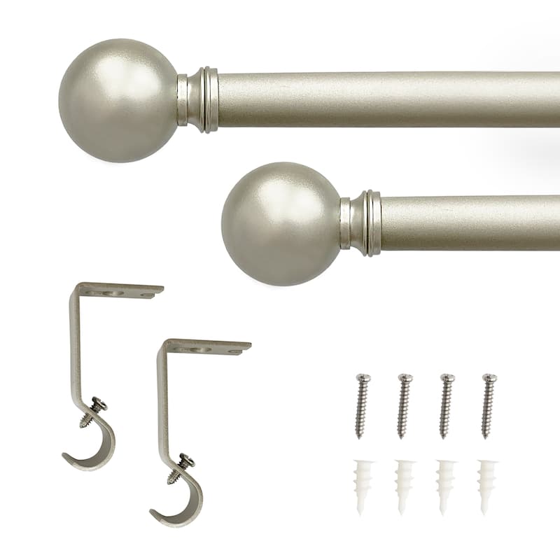 5/8" Drapery Single Curtain Rod Set with Sphere finials_Silver - Silver - 28"- 48"