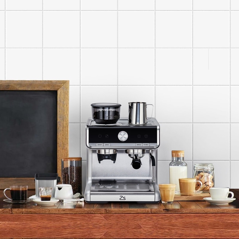 Espresso Machine with Grinder and Milk Frother Steam Wand