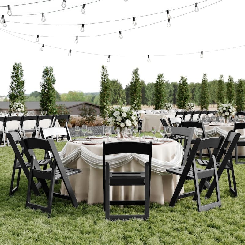 2 Pack 1000 lb. Capacity White Resin Folding Chair with Slatted Seat - 18"D x 17.5"W x 30.75"H