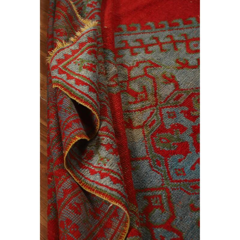 Vegetable Dye Oushak Turkish Antique Area Rug Handmade Wool Carpet - 7'3" x 9'9"