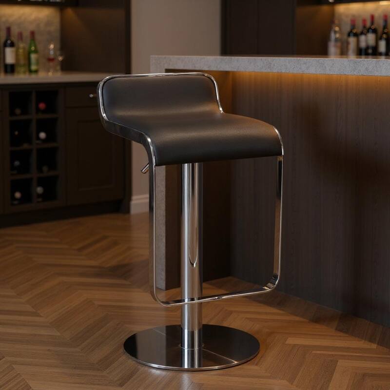 HomeRoots Black and Silver Faux Leather and Steel Adjustable Height Swivel Bar Chair - Adjustable - Black - Single