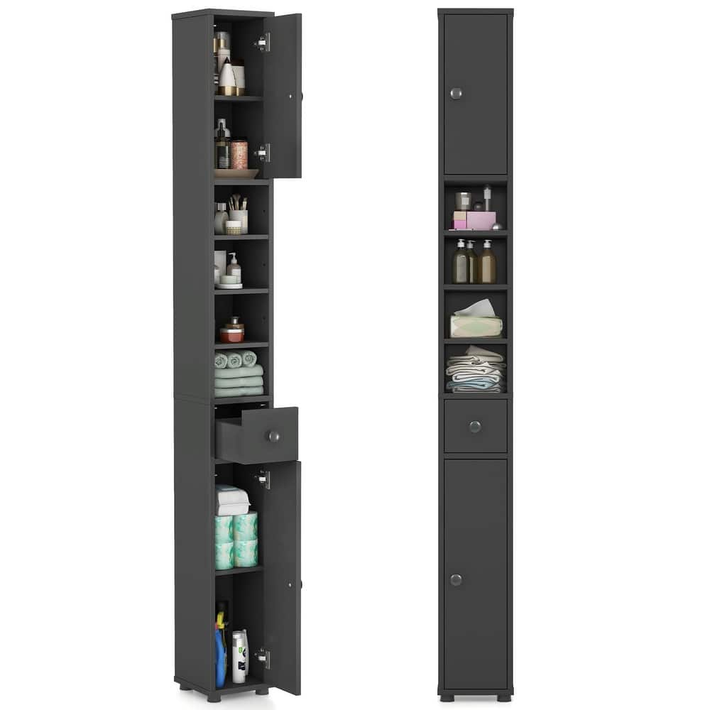 Gymax Tall Slim Bathroom Storage Cabinet Linen Tower w/Drawer