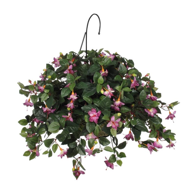 Faux Pink Fuchsia Flower Hanging Basket - Reed