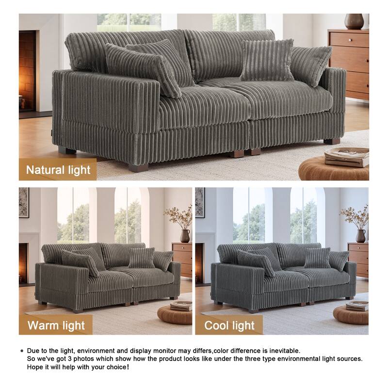 Modern Plush Corduroy Loveseat Sofa Couch with Pillows